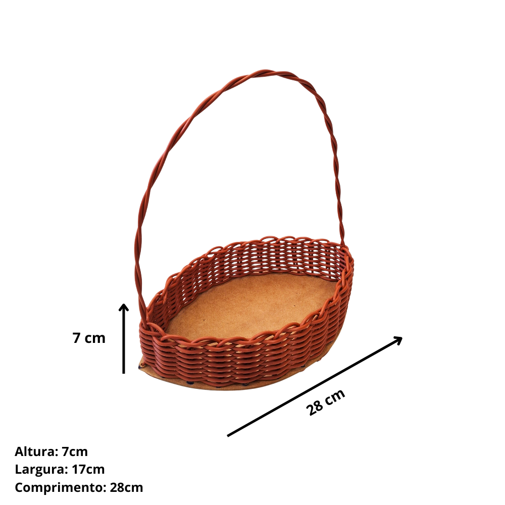 Cesta feita em formato de folha com fio sintetico.